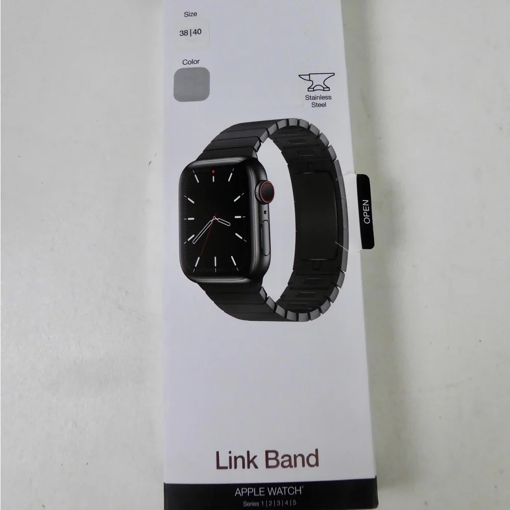 Stainless Steel Link Apple Watch Band Adjustable w Butterfly Closure NWT